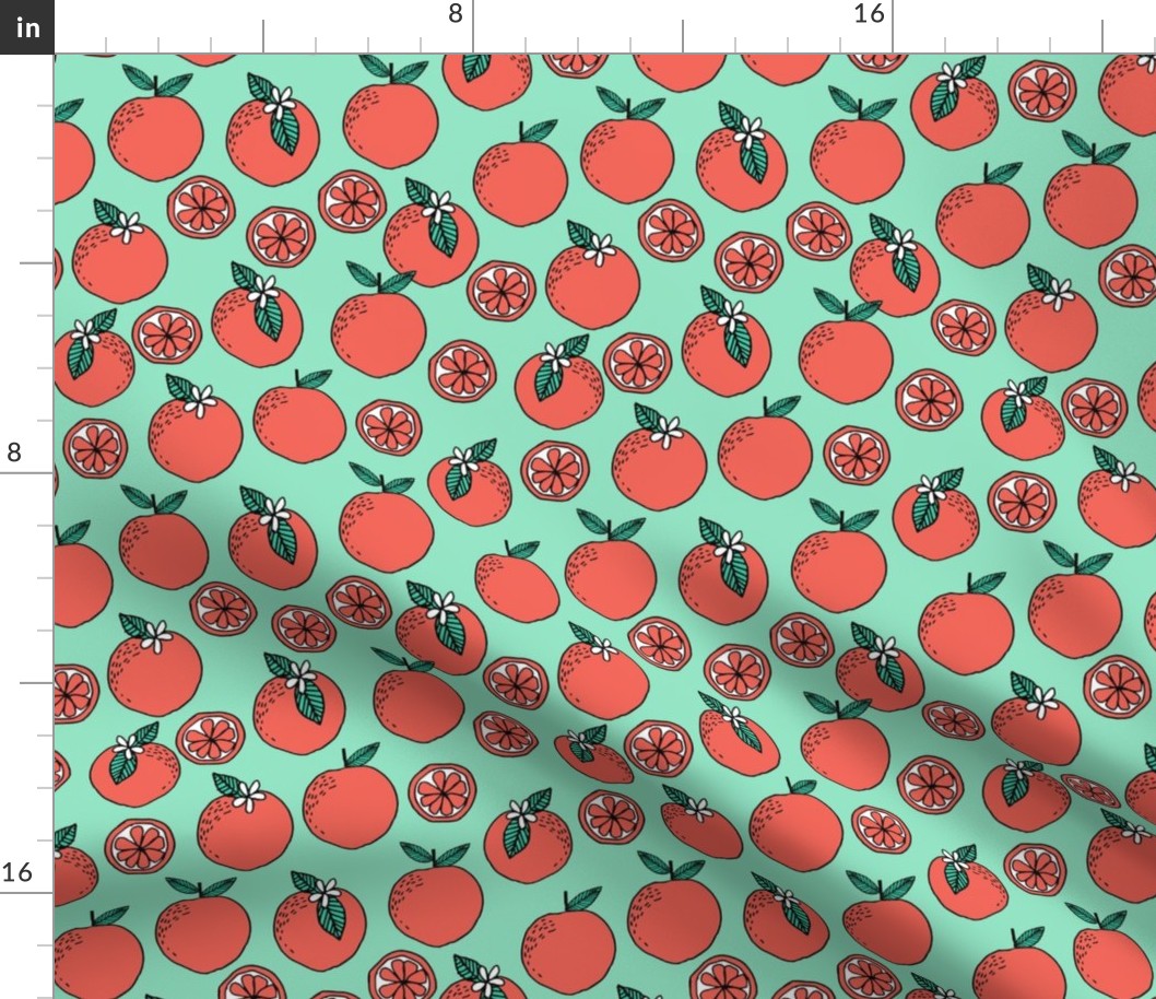 oranges fabric // citrus summer fruit design orange florida oranges fabric - mint