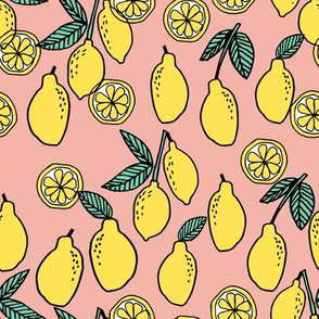 lemons fabric // citrus lemon fruit fabric fruits lemons fabric - blush