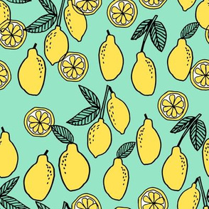 lemons fabric // citrus lemon fruit fabric fruits lemons fabric - mint