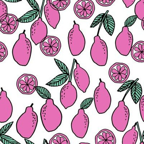 lemons fabric // citrus lemon fruit fabric fruits lemons fabric - pink