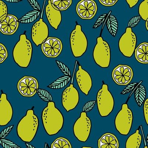 limes fabric // citrus lime fruit fabric fruits lemons/limes fabric - blue
