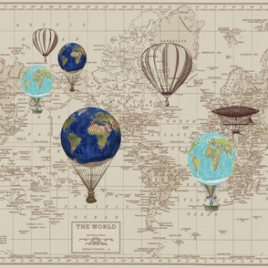 Brown Beige Map with Hot Air Globes