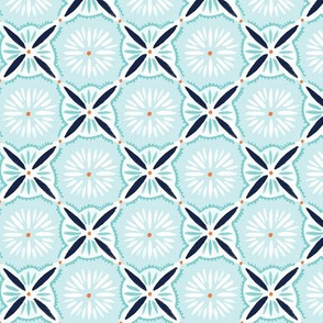 Daisy Tile - blue and Orange