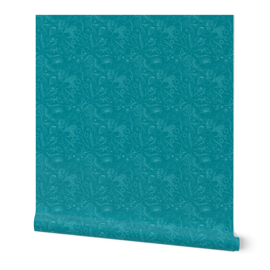 Floral Scribbles - Garden - Teal