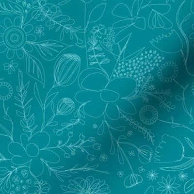 Floral Scribbles - Garden - Teal