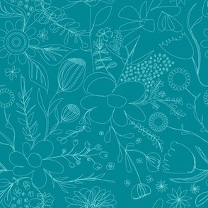 Floral Scribbles - Garden - Teal