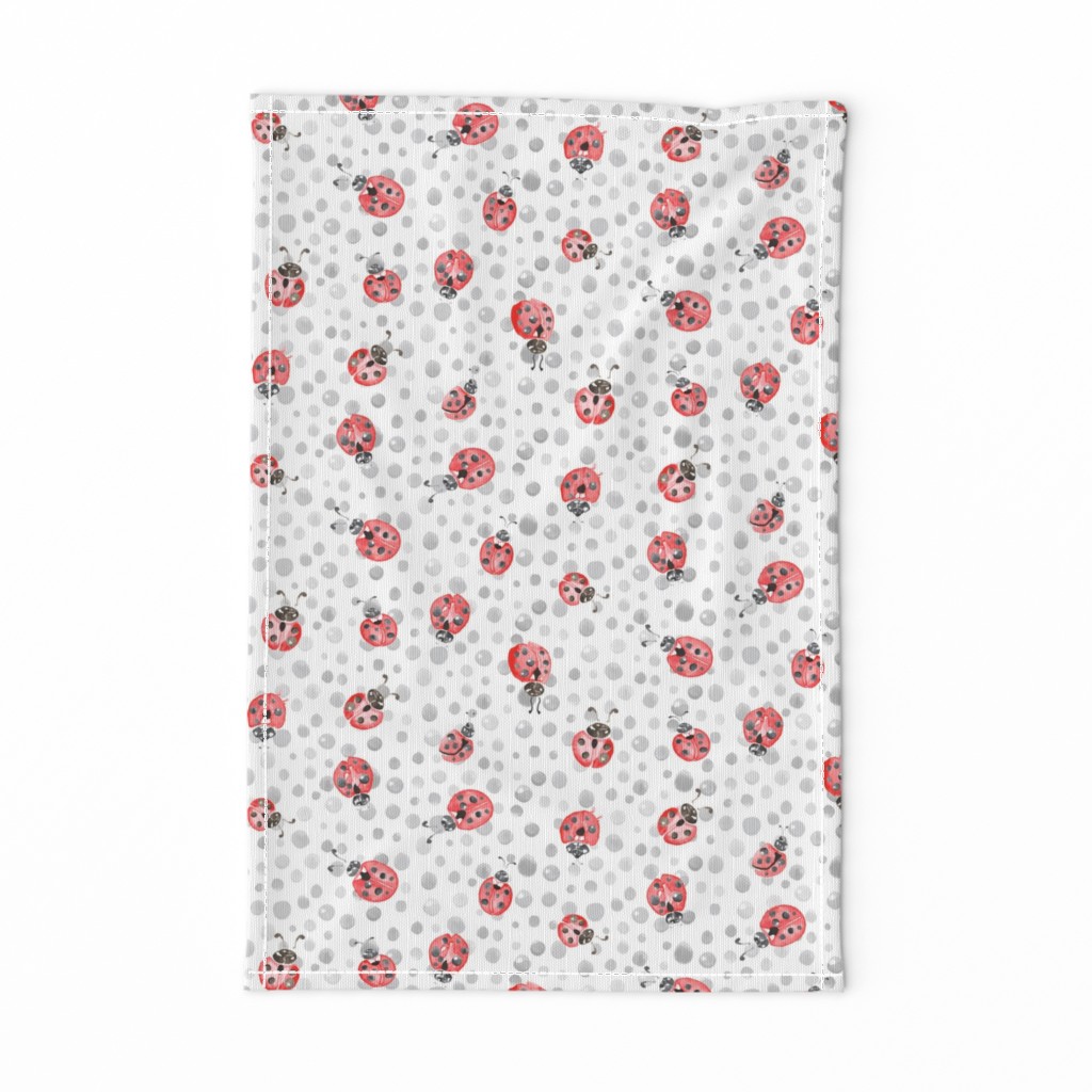 Watercolor Lady Bird ladybug ||  Spots polka dots insect gray grey white black red pink animal _ Miss Chiff Designs