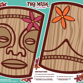 Oily Aloha - Tiki Mask - Cut & Sew - Aqua