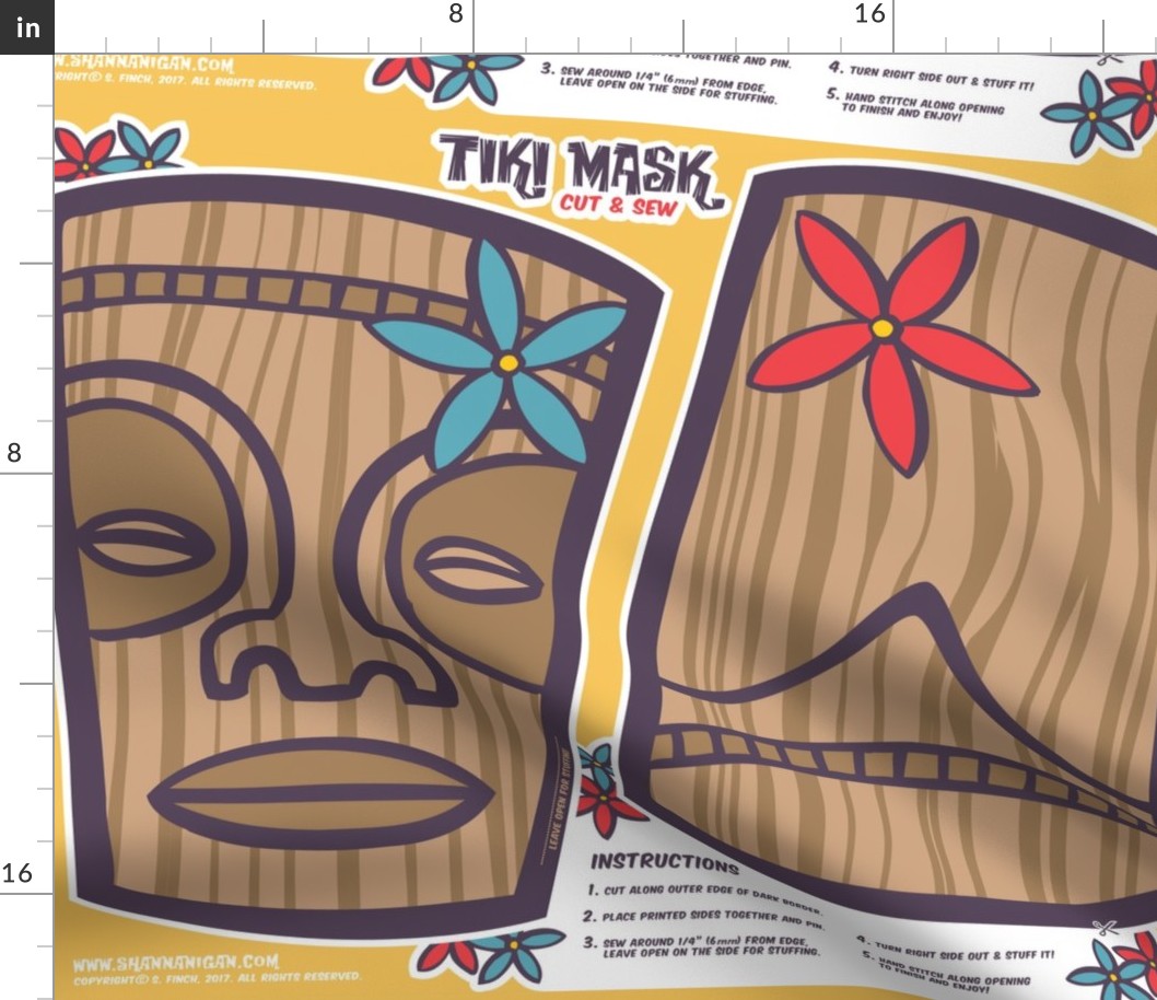 Oily Aloha - Tiki Mask - Cut & Sew - Yellow