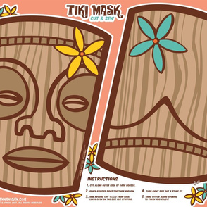 Oily Aloha - Tiki Mask - Cut & Sew - Coral