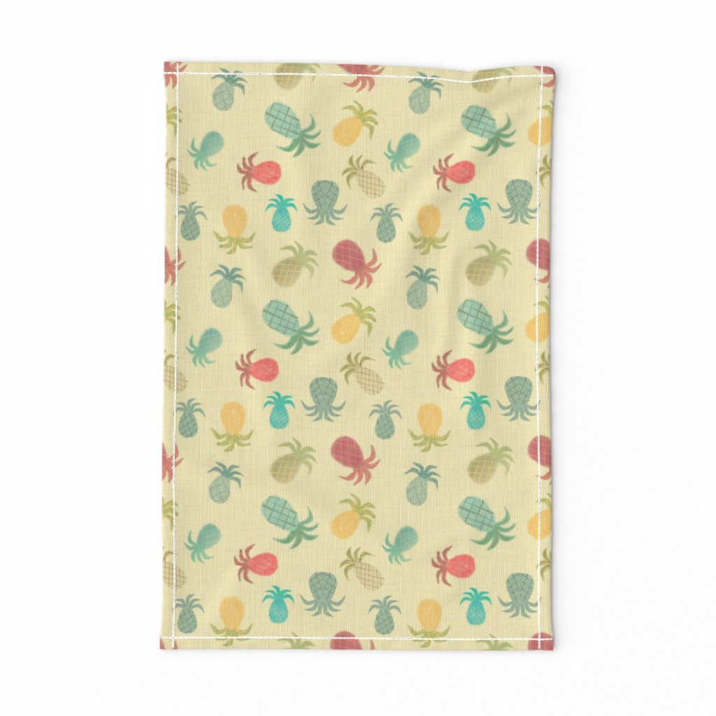 Watercolored Pineapples on Straw Linen