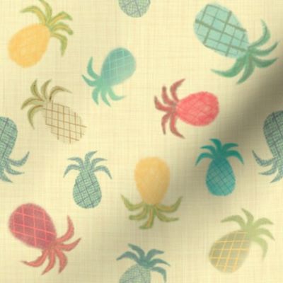 Watercolored Pineapples on Straw Linen