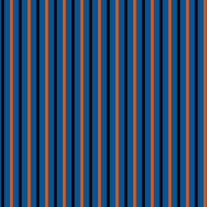 Seaside Summer Vertical Stripes - Wide Summer Seas Blue Ribbons with Tangerine and Deep Black - Small Scale