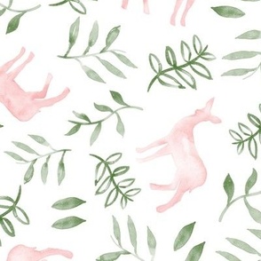 watercolor deer - pink & green