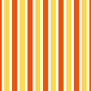 Seaside Summer Vertical Stripes - Narrow Snowy White Ribbons with Pineapple Passion and Tangerine