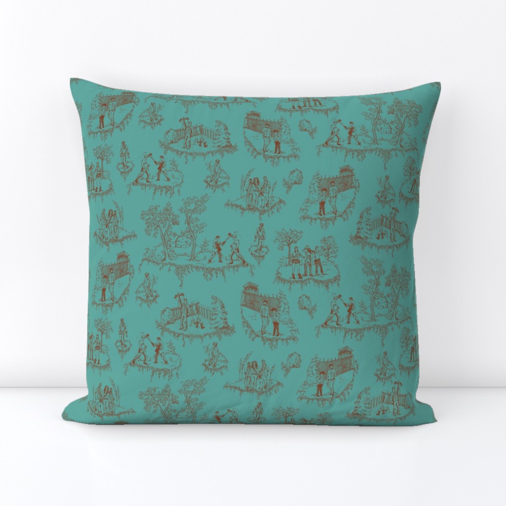 Zombie Toile - Red on Teal