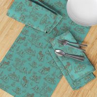 Zombie Toile - Red on Teal