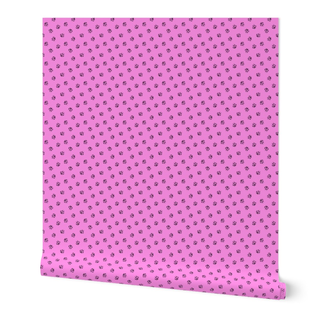 Trotting paw prints coordinate - bubble gum pink