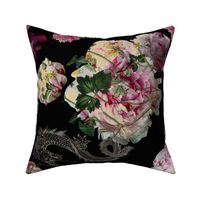 Moody florals, Pink Peonies Dragon black and pink, vintage roses, 