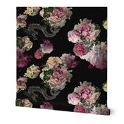 Moody florals, Pink Peonies Dragon black and pink, vintage roses, 