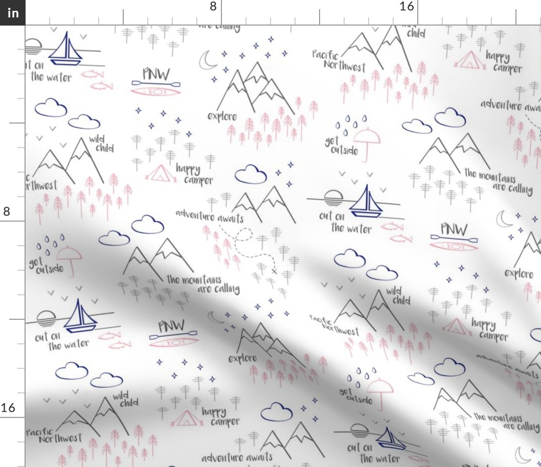 Perfectly PNW - Navy Pink Grays on White