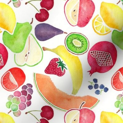 Fruit Medley Watercolor on White Background