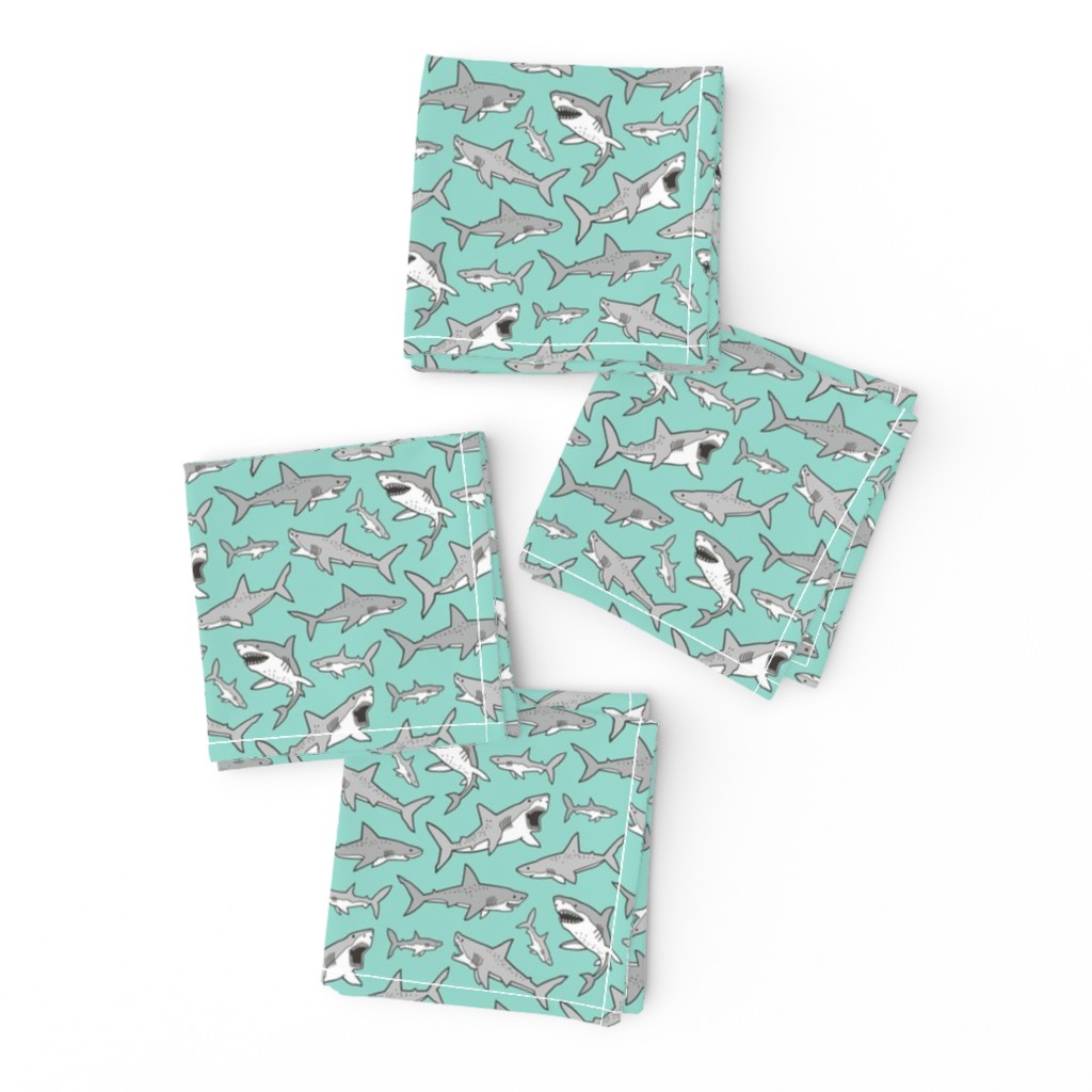 Sharks Shark Grey on Mint Green Smaller