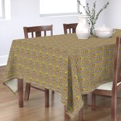 TIKI small YELLOW ON BEIGE HAWAII POLYNESIAN