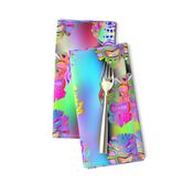 TIKI RAINBOW NEON SPRINGTIME 3D VOLUME SKY BLUE PINK GREEN HAWAII POLYNESIAN medium