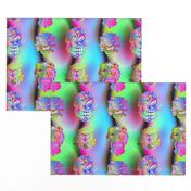 TIKI RAINBOW NEON SPRINGTIME 3D VOLUME SKY BLUE PINK GREEN HAWAII POLYNESIAN medium