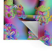 TIKI RAINBOW NEON SPRINGTIME 3D VOLUME SKY BLUE PINK GREEN HAWAII POLYNESIAN medium