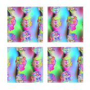 TIKI RAINBOW NEON SPRINGTIME 3D VOLUME SKY BLUE PINK GREEN HAWAII POLYNESIAN medium