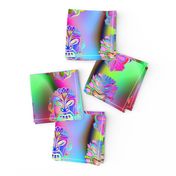 TIKI RAINBOW NEON SPRINGTIME 3D VOLUME SKY BLUE PINK GREEN HAWAII POLYNESIAN medium