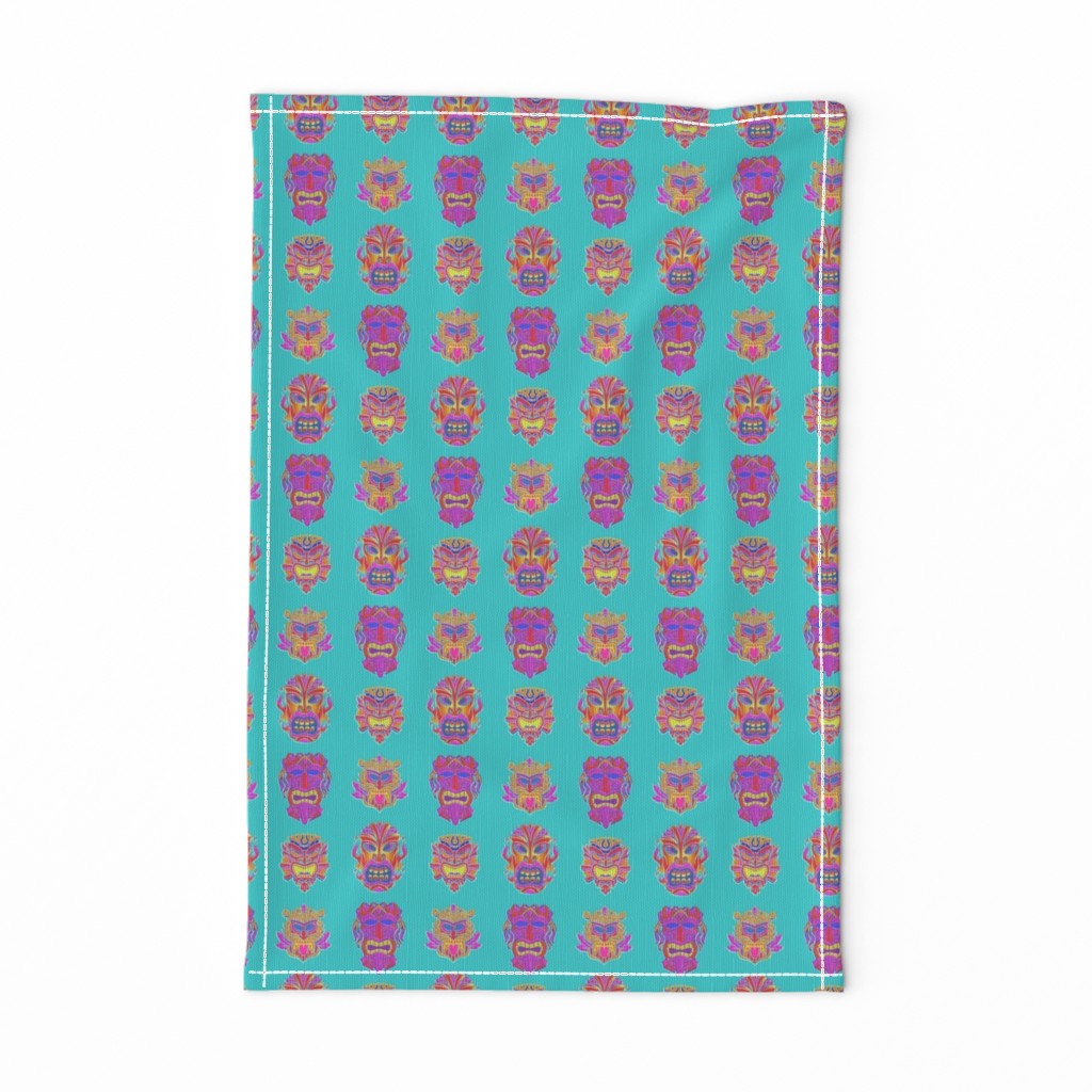 TIKI small PINK ON TURQUOISE