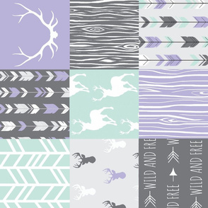 Patchwork Deer- lilac, grey and mint - rotated