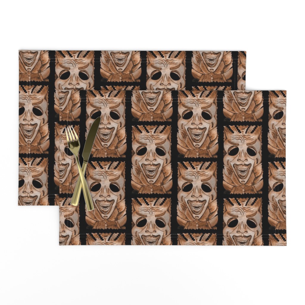 SMILING TIKI TRIBAL STONE WOOD EFFECT Half drop