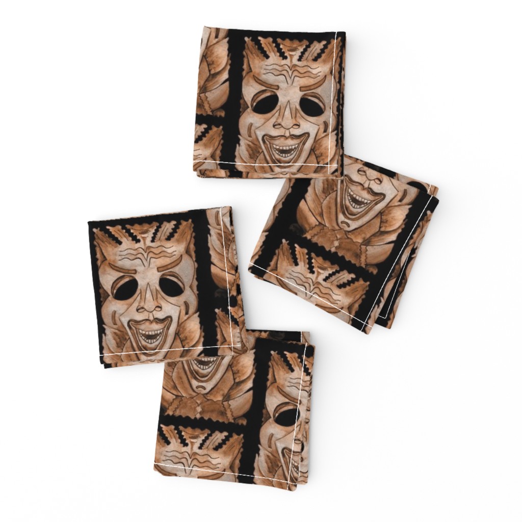 SMILING TIKI TRIBAL STONE WOOD EFFECT Half drop