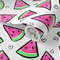 Watercolor Watermelon and Hearts