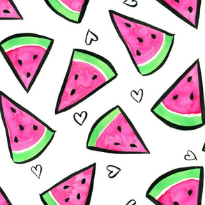 Watercolor Watermelon and Hearts