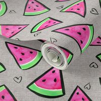 Watermelon and Hearts on Linen - larger scale