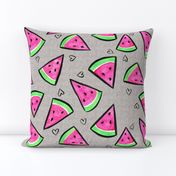 Watermelon and Hearts on Linen - larger scale