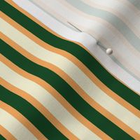 Ferny Glade Stripe - Narrow Persimmon Ribbons with Magnolia Cream and Dark Forest Green