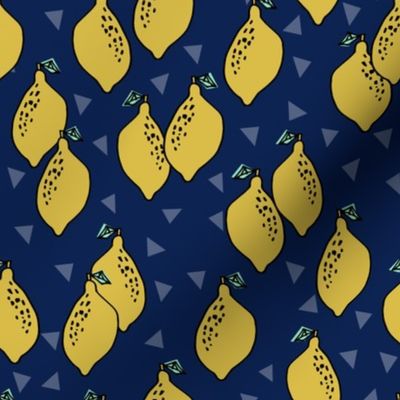 lemon fabric //  lemons fabric lemons citrus fruit design andrea lauren scandi style fabric - navy