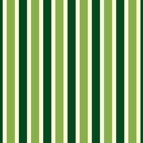 Ferny Glade Stripe - Narrow Magnolia Cream Ribbons with Ferny Green and Dark Forest Green