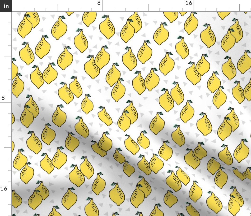 lemon fabric //  lemons fabric lemons citrus fruit design andrea lauren scandi style fabric - white

