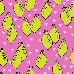 lemon fabric //  lemons fabric lemons citrus fruit design andrea lauren scandi style fabric - bright pink