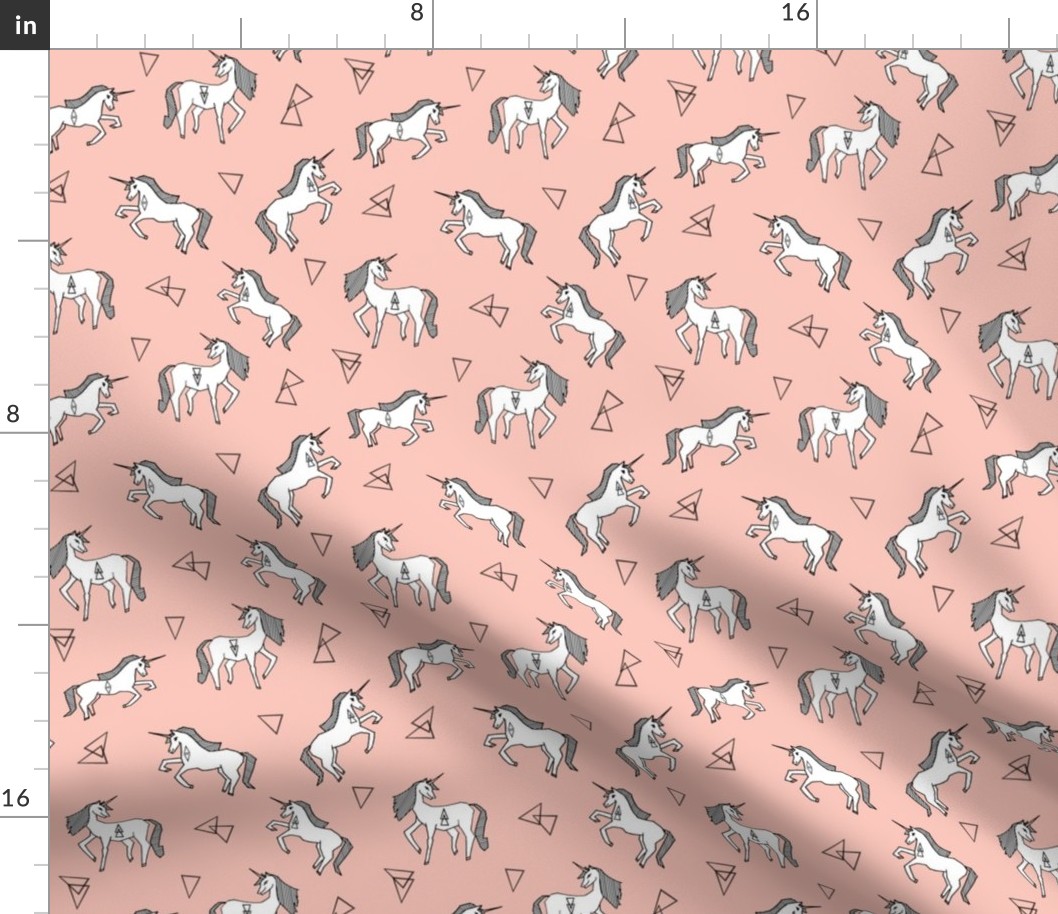 unicorn fabric // pink and white unicorns fabric cute pink and white geometric unicorns
