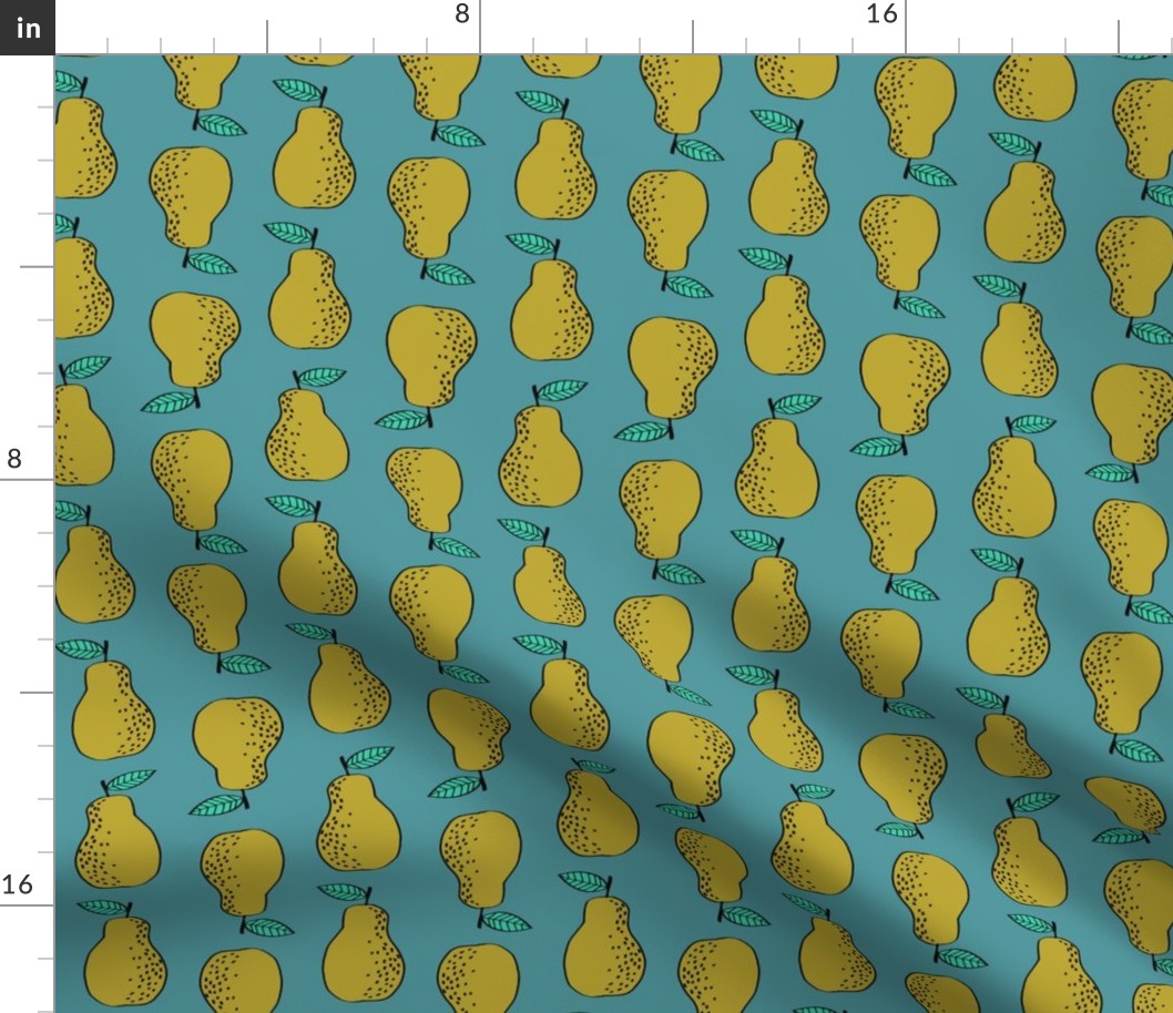 pears fabric // pear fruit design pear fabric cute nursery fabric by andrea lauren - turquoise