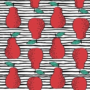 pears fabric // pear fruit design pear fabric cute nursery fabric by andrea lauren - red with stripes
