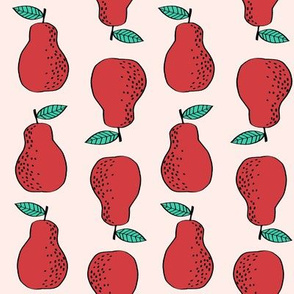 pears fabric // pear fruit design pear fabric cute nursery fabric by andrea lauren - red and pink